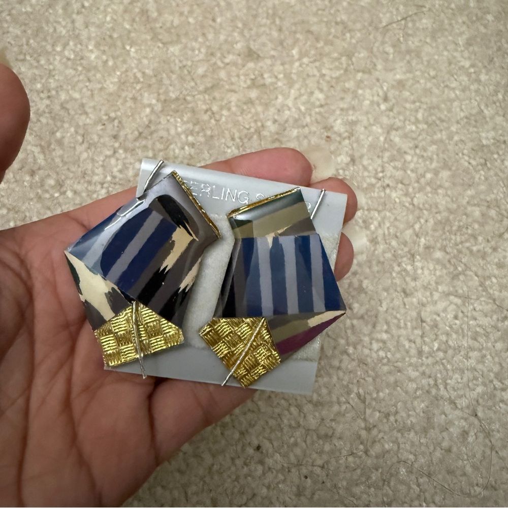 Retro Geometric Blue Gold Earrings funky